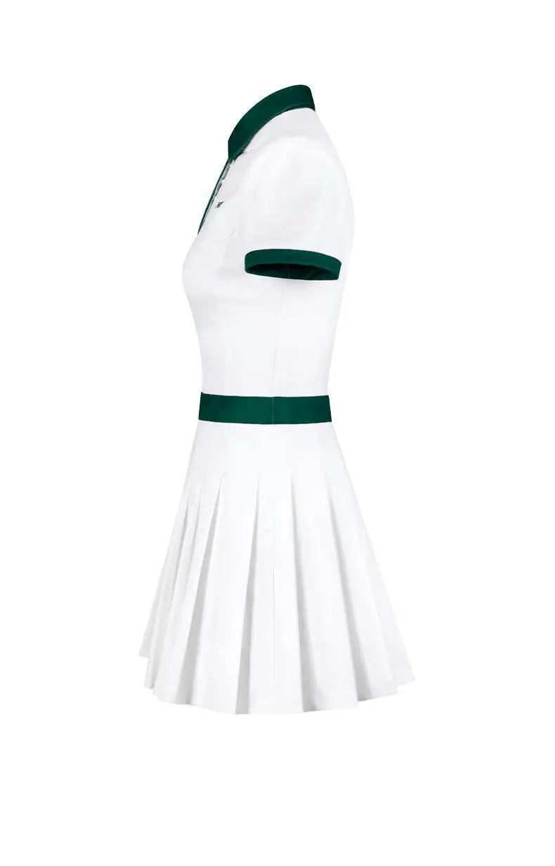 Damen Kurzarm Slim Plissee Golf Polo Shirt Rock Kleider