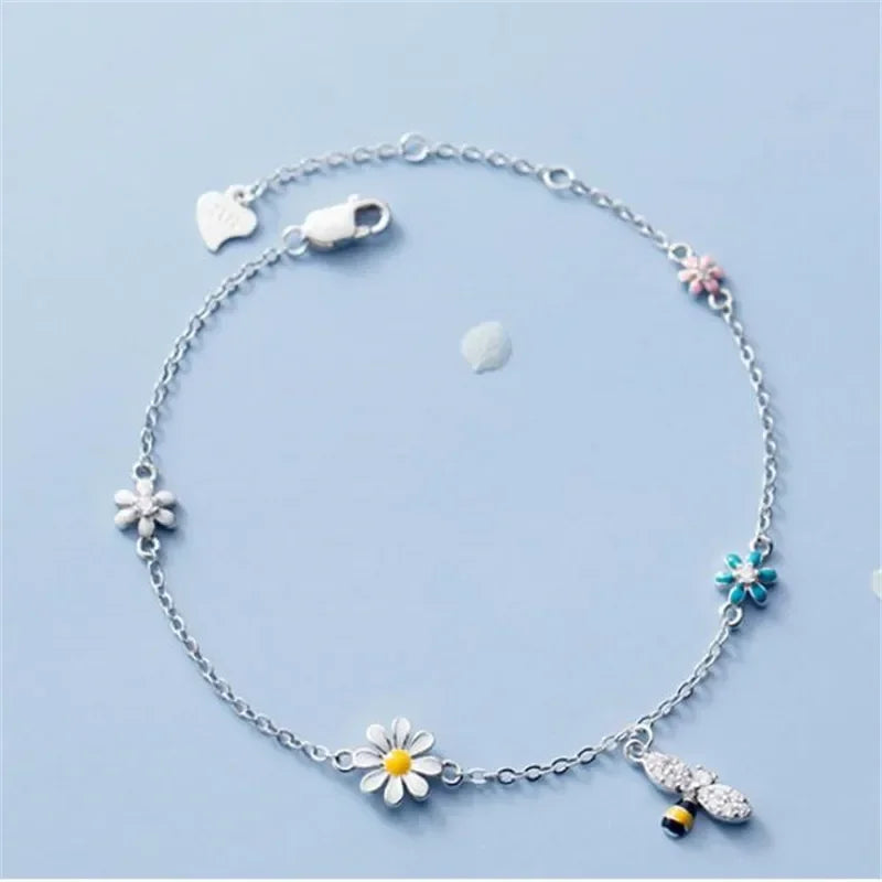Women's 925 Sterling Silver Charm Bracelet – Tassel Zircon Dangle Anklet