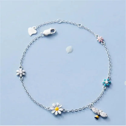 Women's 925 Sterling Silver Charm Bracelet – Tassel Zircon Dangle Anklet