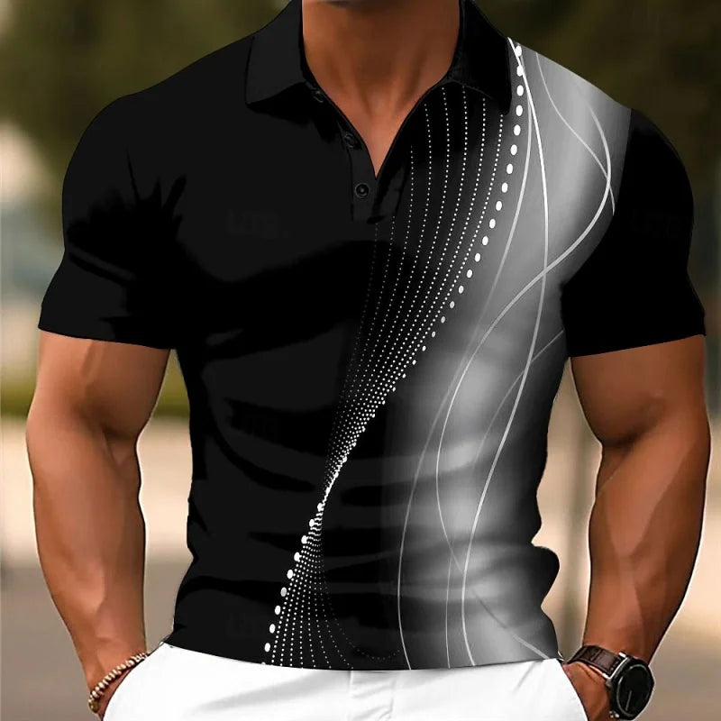 Men's Summer 3D Printed Stripes Polo Shirt