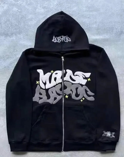 Unisex Y2K Star Graphic Print Zip Hoodies