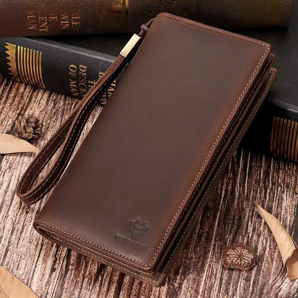 Men’s Leather Long Wallet Clutch with Phone Pocket – RFID Blocking Credit Card Holder