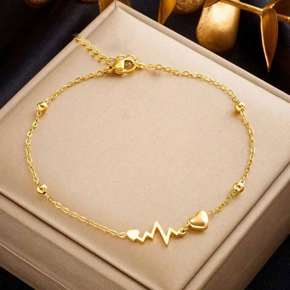 Stainless Steel Heart Anklet for Women – Minimalist Gold/Silver Chain Anklet