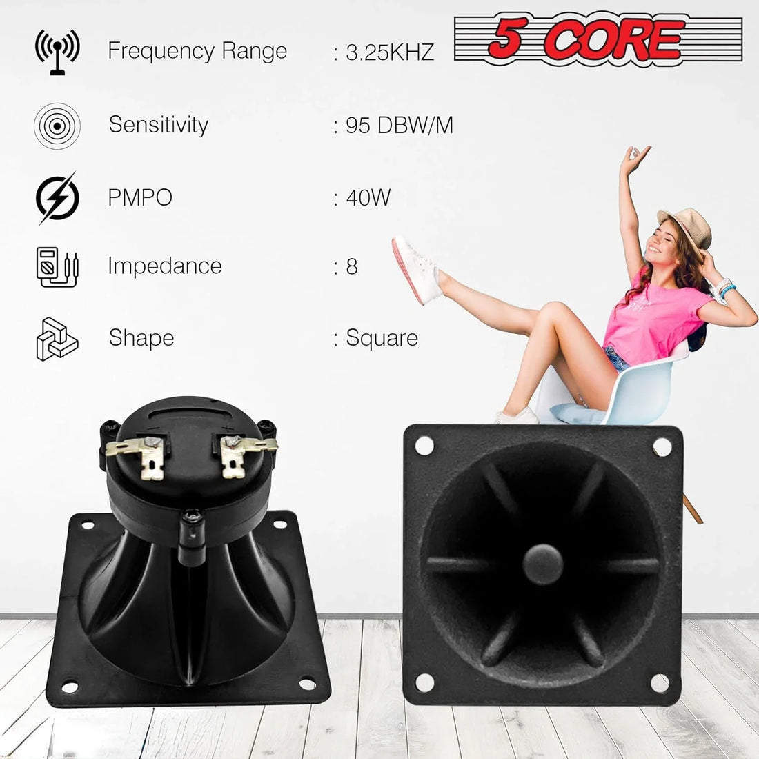 Piezoelectric speaker showing internal components and dimensions.
