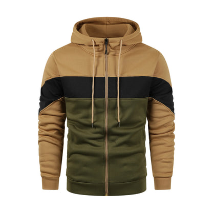 Men's Autumn Winter Sports Color Block Zip Up Hoodie