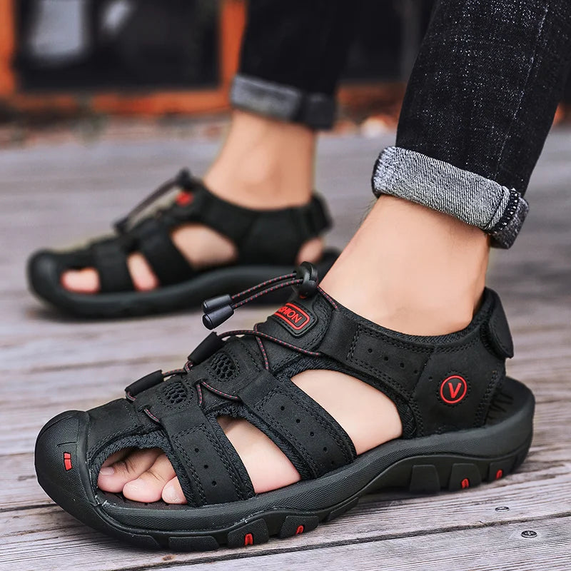 Large Size Men's Leather Sandals for Summer