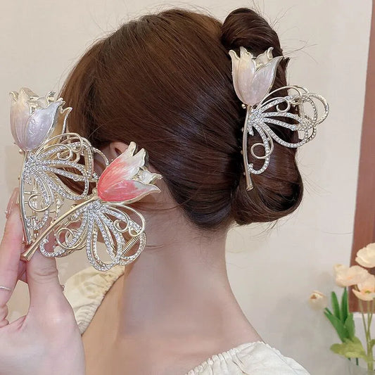 Rhinestone Hair Claws - Flower Hairpin