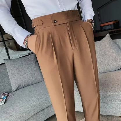 Men’s Classic Slim Fit Office Trousers - High Waist Vintage Pants