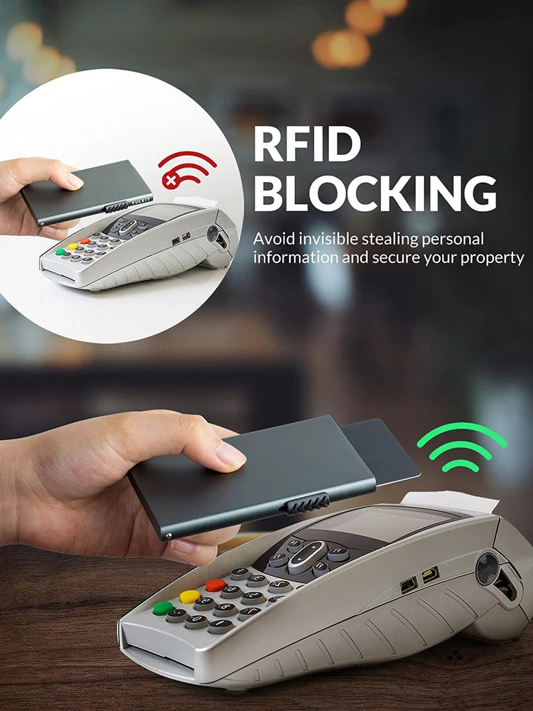 RFID-blockierendes, schlankes Pop-up-Kartenetui aus Metall