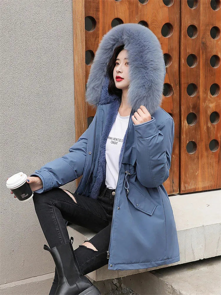 Women's Hooded Parka Fur Collar & Wool Liner Jacket