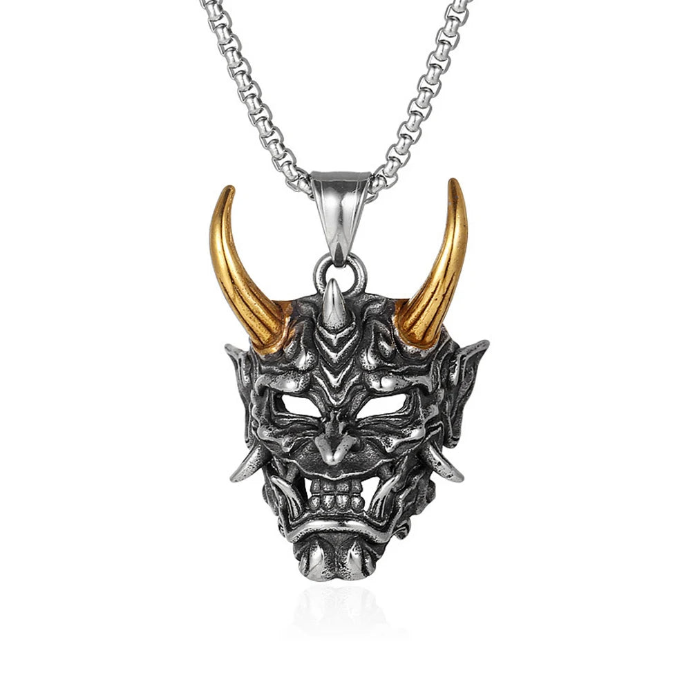 Gothic Retro Stainless Steel Ghost Mask Pendant Necklace