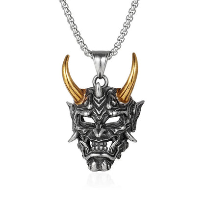 Gothic Retro Stainless Steel Ghost Mask Pendant Necklace