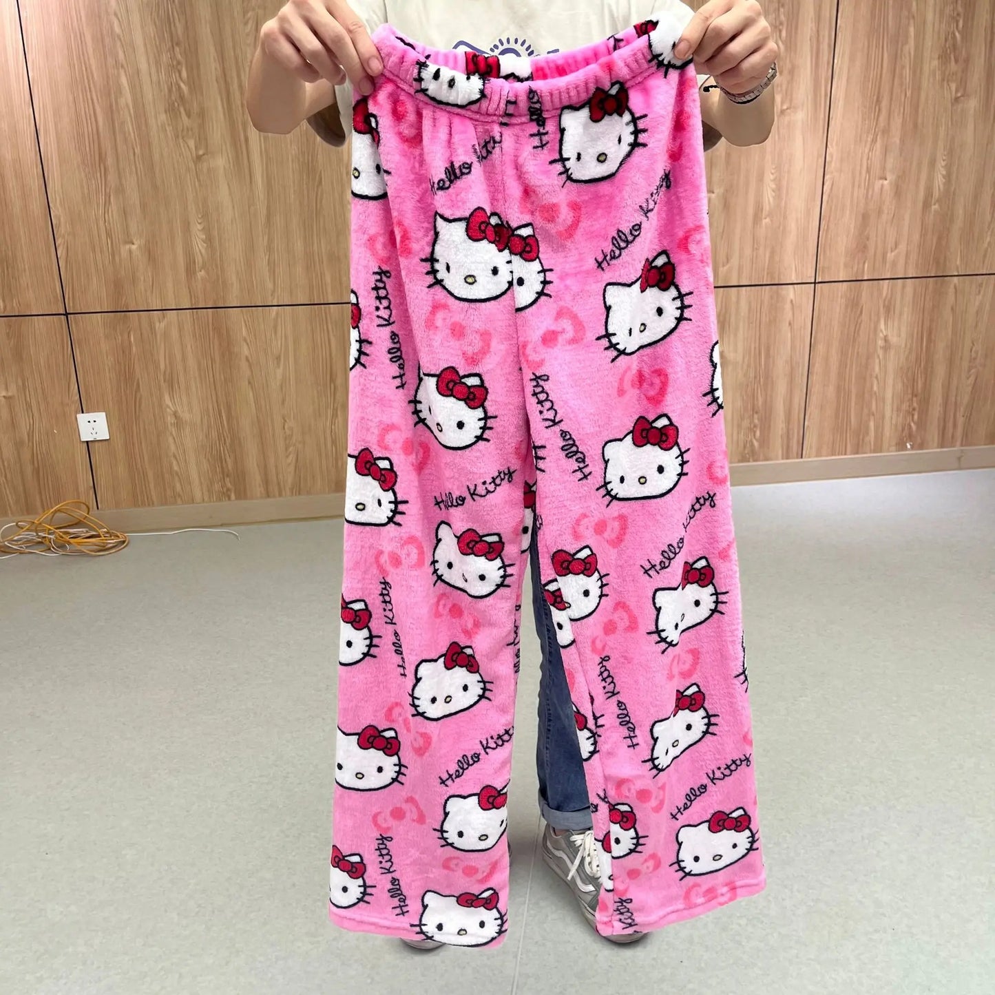 Frauen Kitty Pyjamas Kawaii Woolen Anime Cartoon Herbst Hause Hosen 