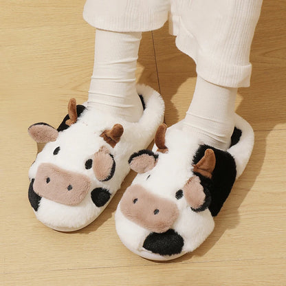 Winter Unisex Cute Cartoon Cow Warm Plush Slippers