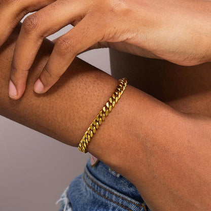 Bracelet unisexe à maillons cubains gourmette en acier inoxydable doré – Chaîne de 3 à 9 mm