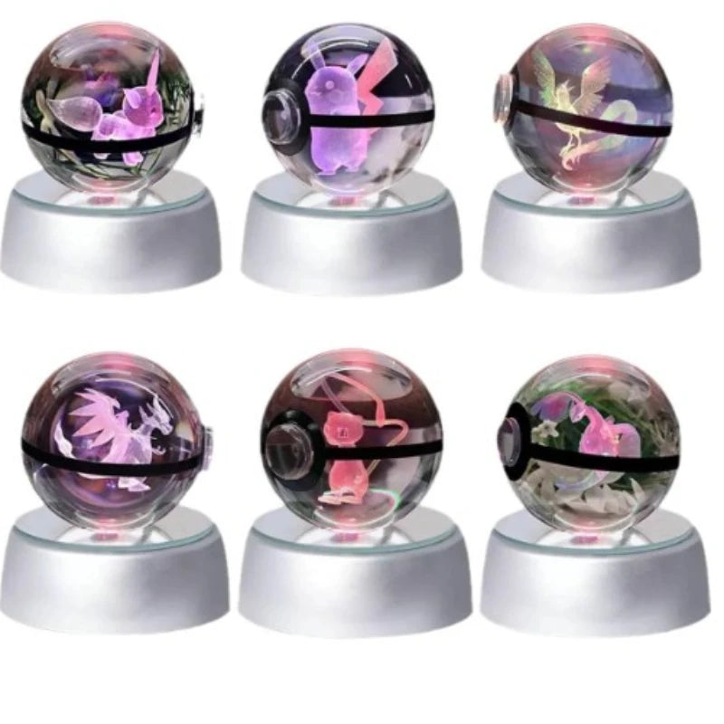 Pokemon 3D Kristallkugel Pikachu - Gengar Mew Mewtwo Figuren Lampensockel Pokeball - 3D Pokemon Glaskugel