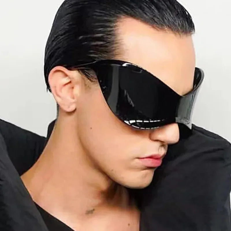 Unisex Mirrored Lens Rimless Wrap Around glasses