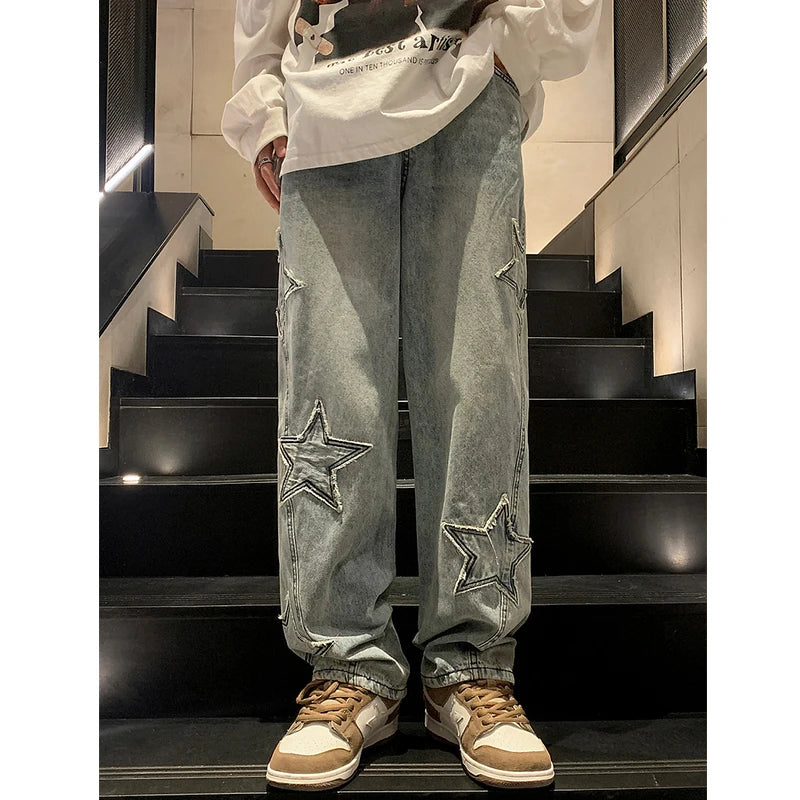 Star Embroidery Straight Casual Men Jeans