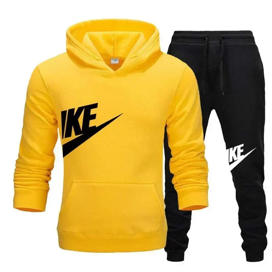 Men's Patchwork Hoodie & Sweatpants Set -  Slim Tracksuit