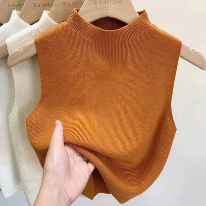 Débardeur d'été sans manches en tricot à demi-col roulé