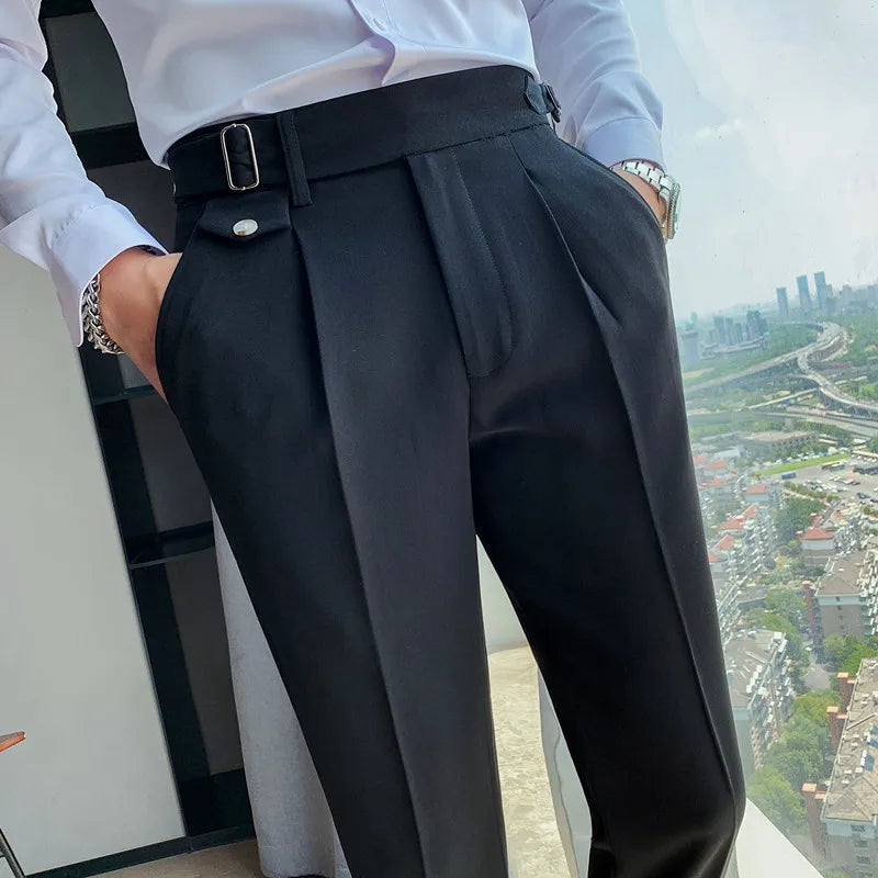 High Waist Solid Slim Fit Men’s Trousers