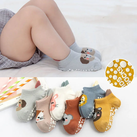 2 paires de chaussettes de sol antidérapantes pour bébés garçons et filles, joli dessin animé
