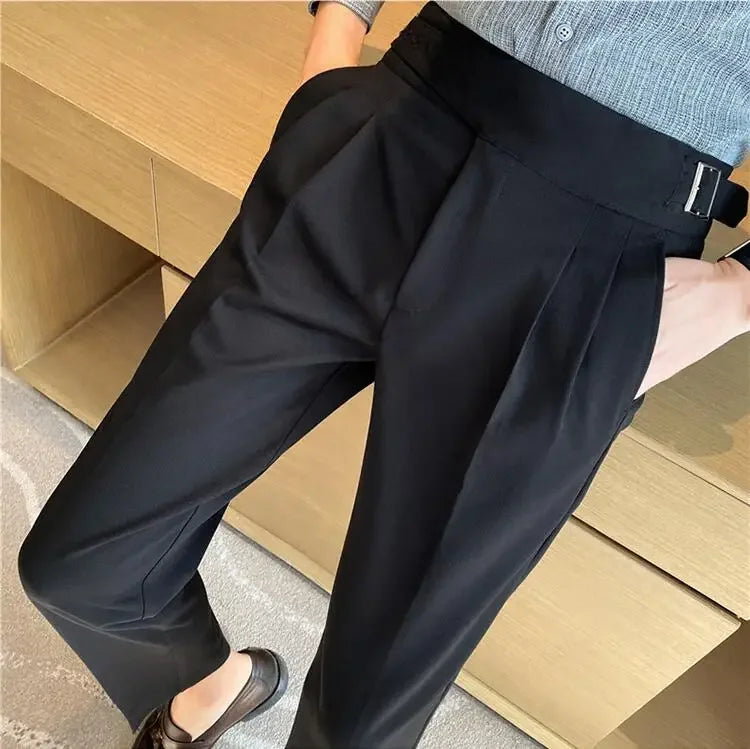 Men’s Classic Slim Fit Office Trousers - High Waist Vintage Pants