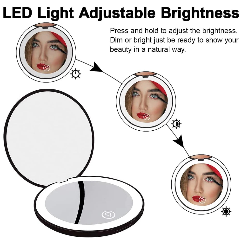 Mini miroir de maquillage pliable à LED avec grossissement 10X