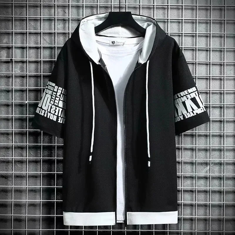 Men's Streetwear Short Sleeve Hooded Printed T Shirts