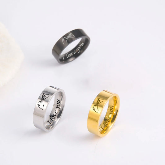 Stainless Steel Couple Promise Rings – “I Love You” Engraved Matching Ring