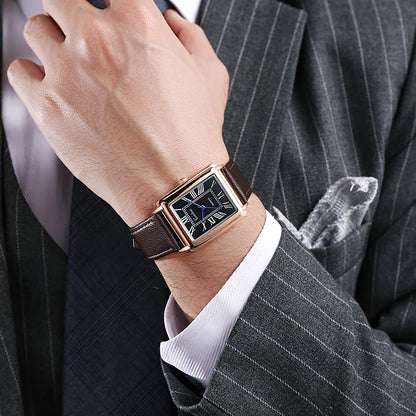 Montre d'affaires à quartz pour hommes avec bracelet en cuir