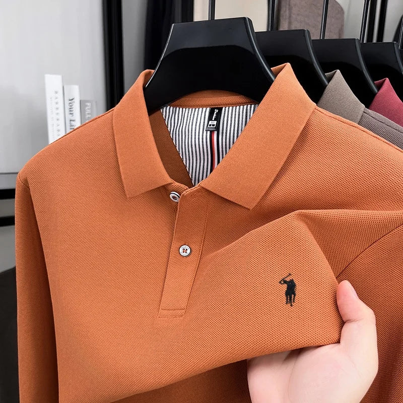 Herren-Polohemd aus reiner Baumwolle mit langen Ärmeln