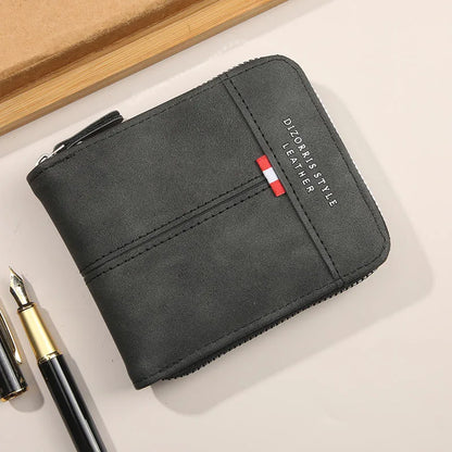 Men’s Short Leather Bifold Wallet with Zipper Coin Pocket