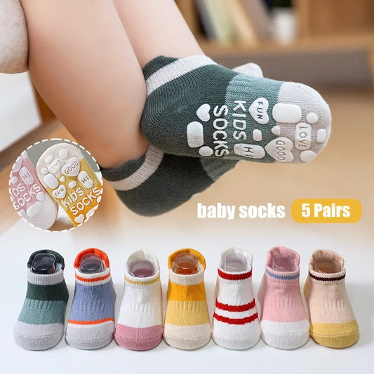 5 paires de chaussettes antidérapantes pour bébé, chaussettes en coton pour bébé garçon