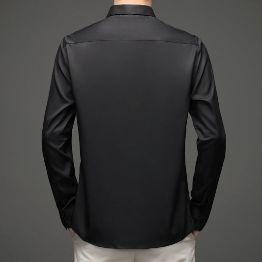 Men’s Long Sleeve Slim Fit Stretch Shirt – Silky Draped Non‑Iron Muscle Fit Top