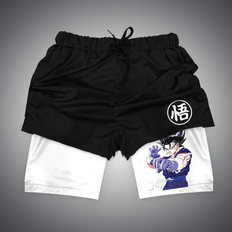 Gym-Shorts mit Dragon Ball &amp; One Piece-Anime-Print