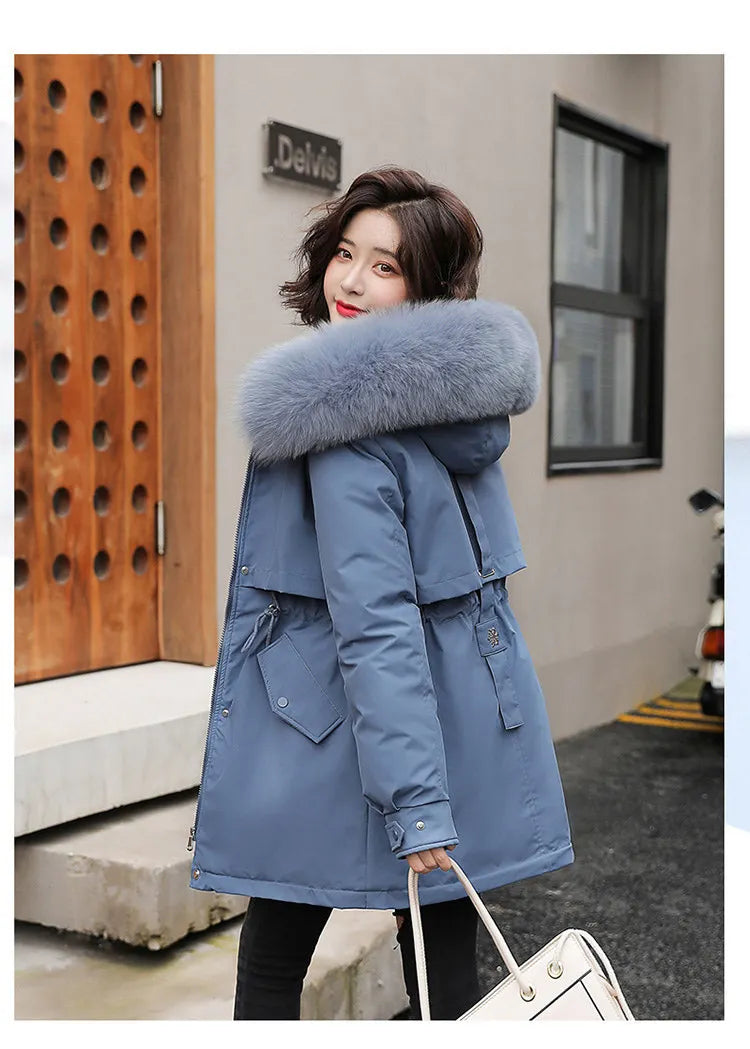 Women's Hooded Parka Fur Collar & Wool Liner Jacket