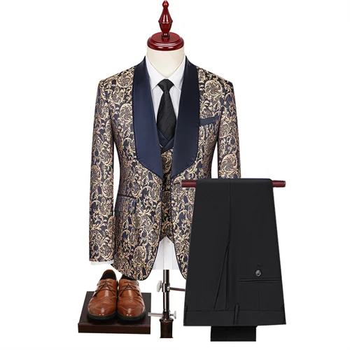 Costume de mariage 3 pièces pour homme en jacquard haute densité
