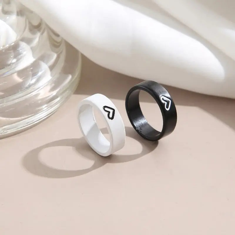 Love Heart Matching Aesthetic Anniversary Couples Rings