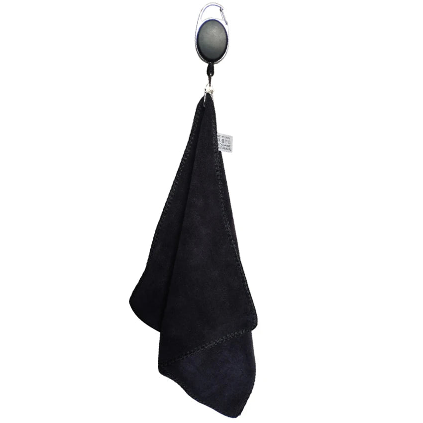 Black Cotton Golf Towel with Retractable Hook