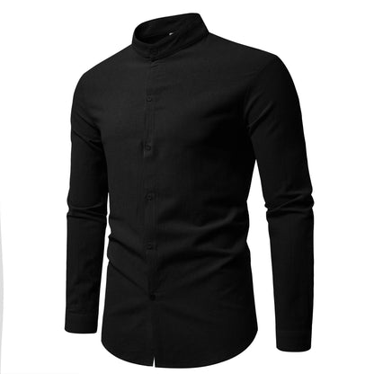Men’s Cotton Long Sleeve Stand Collar Shirt
