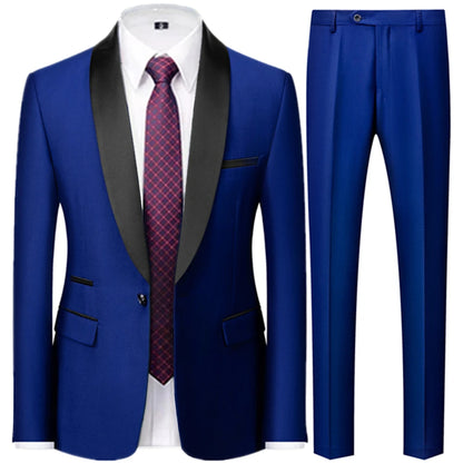 3 Pieces Set Men's Business Blazers Coat - Slim Fit Color Matching Collar Suit Jacket Pants Vest