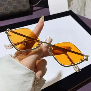Women's Diamond Shape Metal Half Frame Sunglasses