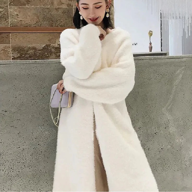 Cozy Winter White Long Cardigan coat Set