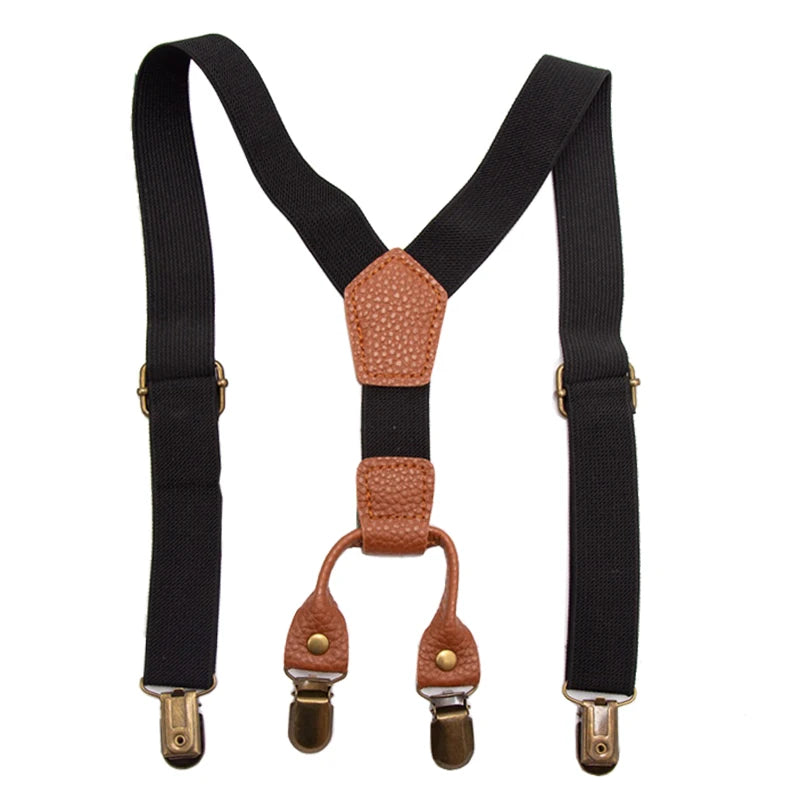 Herren-Hosenträger aus Leder zum Anklipsen – verstellbare elastische Y-Rücken-Klammer