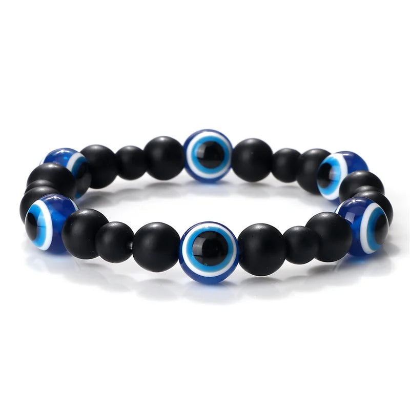 Unisex Black Matte Lava Bead Bracelet Blue Evil Eye Charm – Lucky Protection Bangle