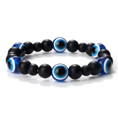 Unisex Black Matte Lava Bead Bracelet Blue Evil Eye Charm – Lucky Protection Bangle