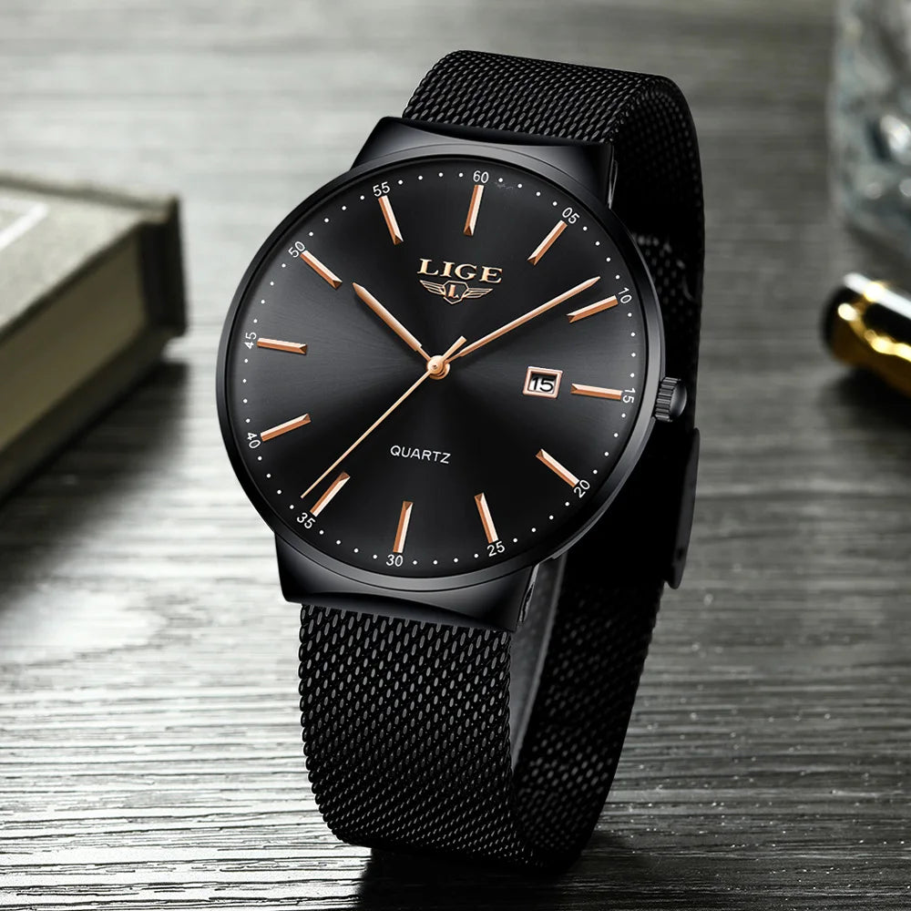 Ultradünne Uhr – wasserdichte Herren-Quarz-Armbanduhr mit Datum