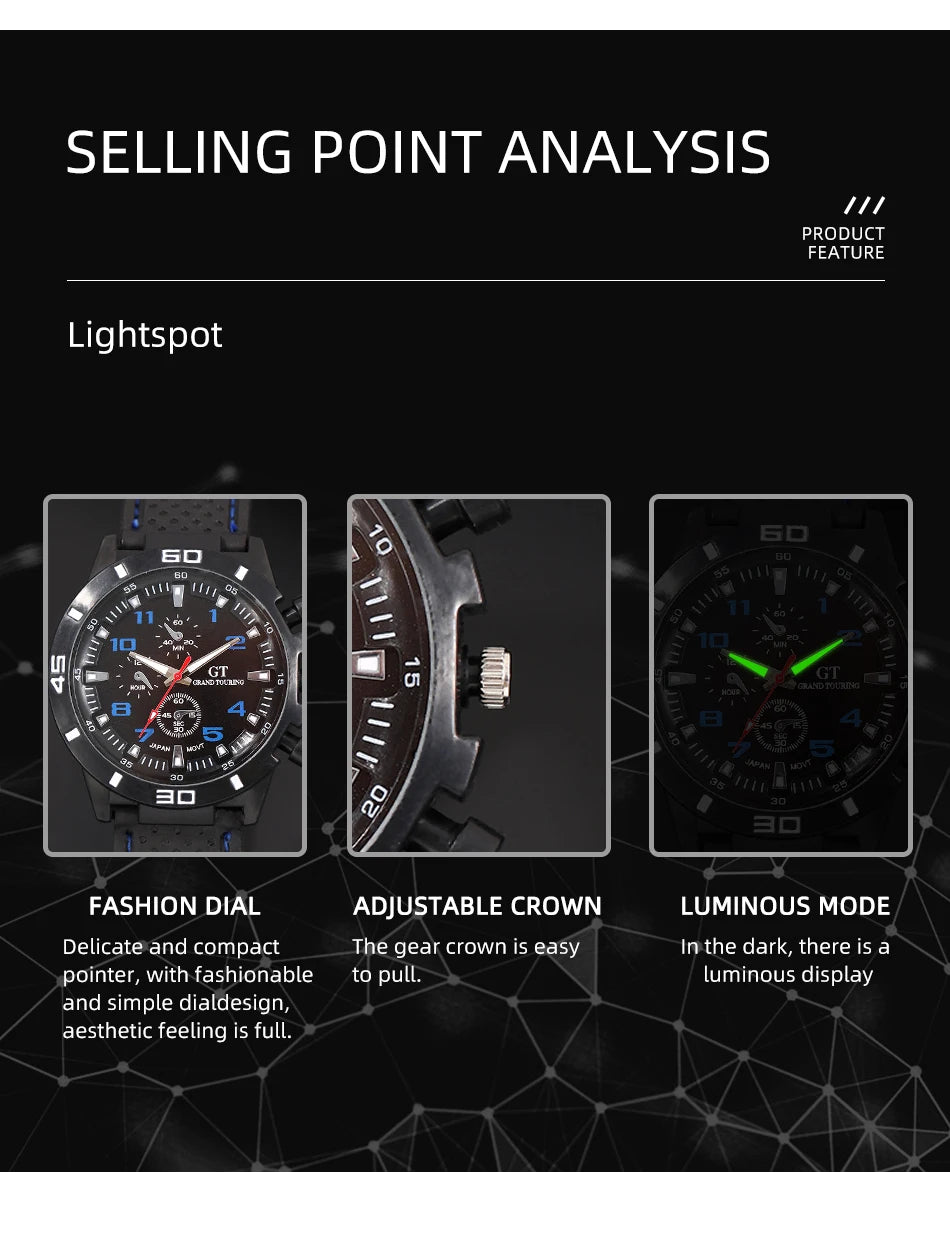 Runde Herren-Sportarmbanduhr im Militär-Stil