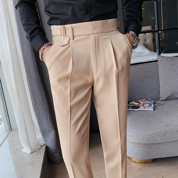 High Waist Solid Slim Fit Men’s Trousers